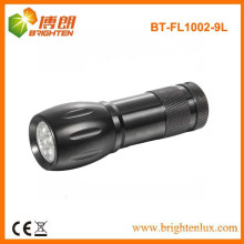 Фабричная поставка Алюминиевый материал Наружный 9 светодиодный фонарик с китайскими светодиодами с 3 * AAA батареей